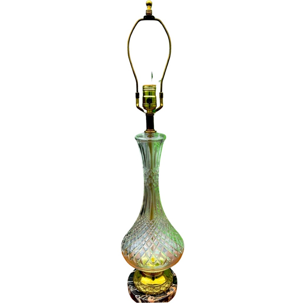 Vintage Crystal Lamp with Brass and Marble Base